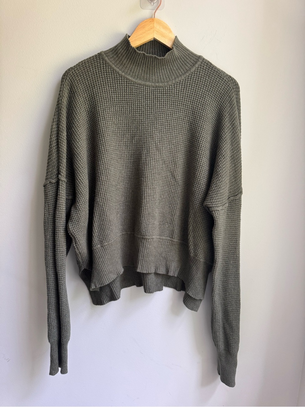 Cyrus Olive Waffle-Knit Mock Neck Sweater XL